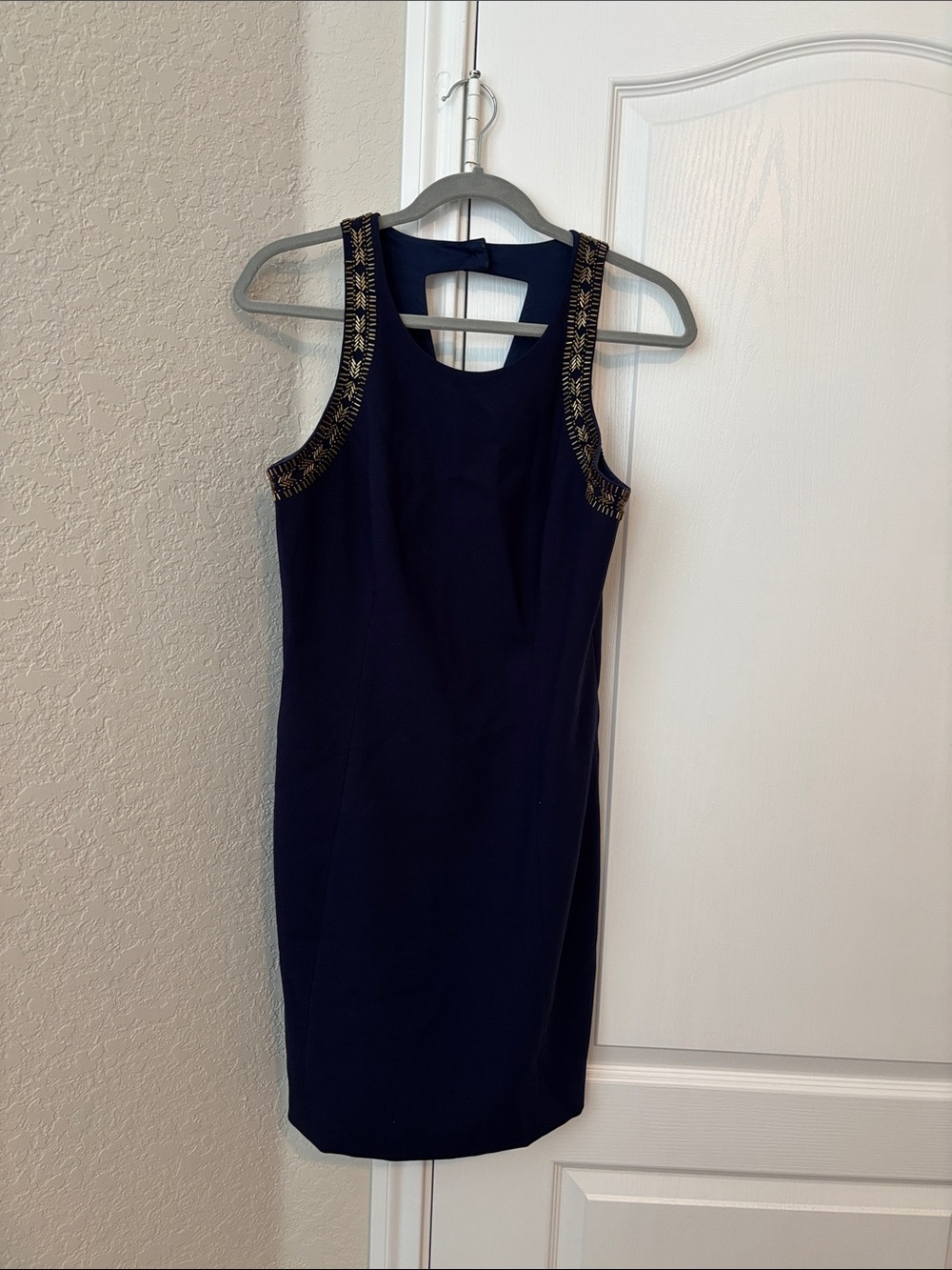 Pre-owned Lilly Pulitzer Navy Sheath Dress with Gold Embroidered Trim